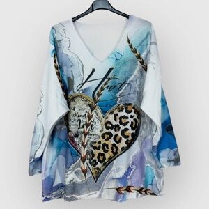 MADE IN ITALY V NECK GRAPHIC PRINT SWEATER